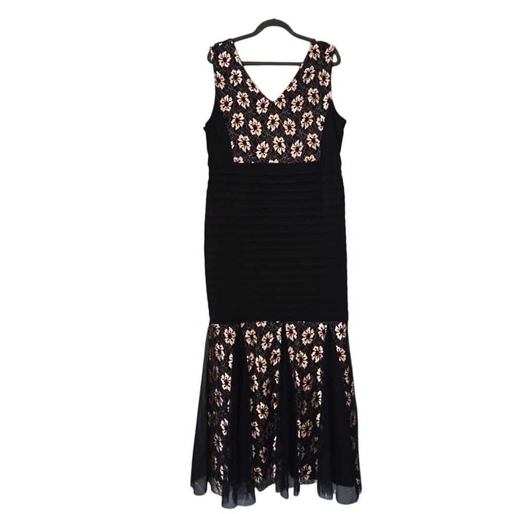 Candalite Women's Black Gold Maxi Dress Metallic Floral Lace Evening Cocktail
